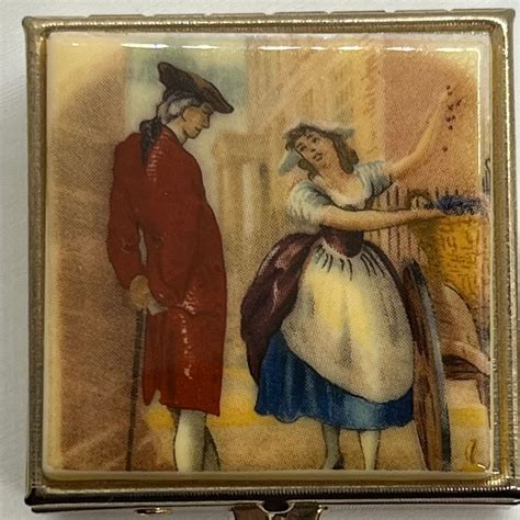 Vintage Metal Box With Colonial Scenes 